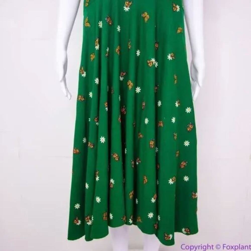 Unique Vintage X GB Butterfly And Daisy Flowers Green Dress, size L - Picture 5 of 16